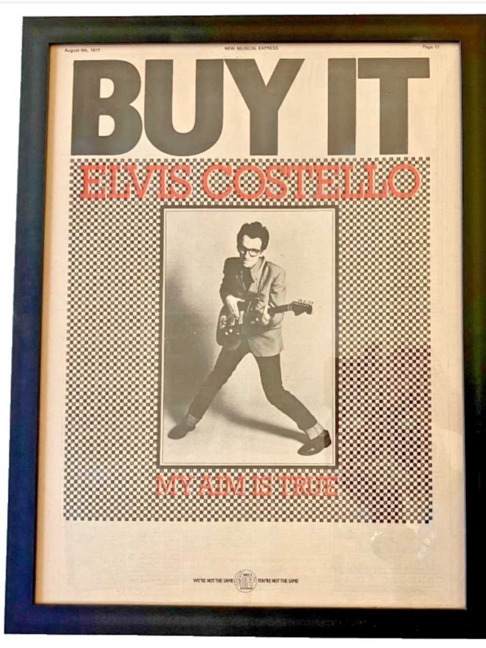 Framed Authentic Vintage 1977 Print Ad Elvis Costello My Aim is True 13 x 17